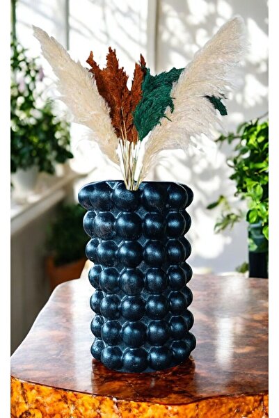 gözde hobi Gözdehobi Dekoratif Kuru Çiçek Vazosu /pampas Vazo / Bubble Baloncuklu Büyük Boy Vase / Siyah