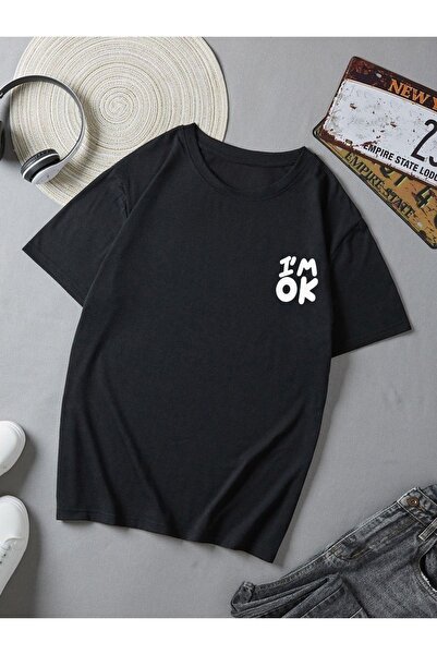 over head oh Muška crna Oversize kroj T-shirt - U redu sam Štampano