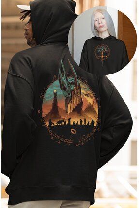 Fuddy Moda Unisex Lord Of Rings S rt Bask l Kapu onlu Sweatshirt Oversize Yuzuklerin Efendisi Bask l Hoodie Fiyat Yorumlar Trendyol