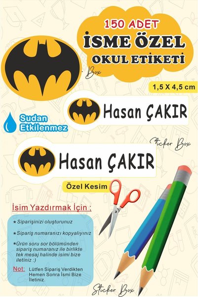 Think And Print Okul Etiketi Kalem Defter Etiketi Batman Özel Isim Yazılabile...