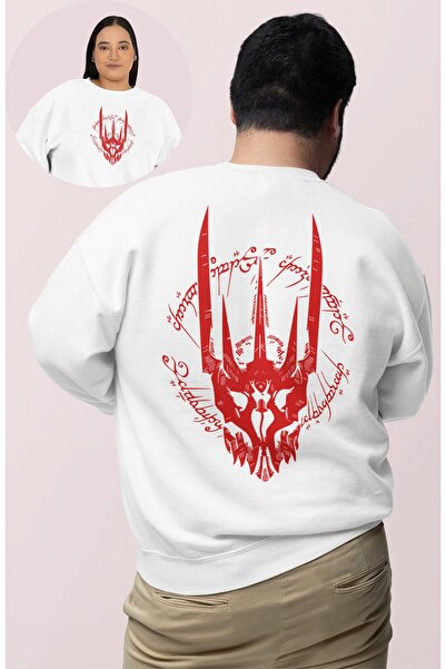 Fuddy Moda Унісекс Світшот без капюшона з принтом «Володар кілець», оверсайз, з принтом «Володар кілець»