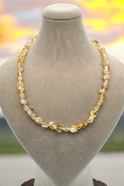 NBS Beautiful Naturel Stones Sitrin Gerçek Doğal Taş Kolye Para,Bolluk,Bereke...