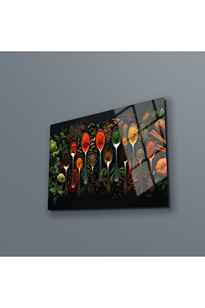 BV DEKOR Γυάλινος πίνακας με κουτάλια και μπαχαρικά, Διακόσμηση τοίχου κουζίν...