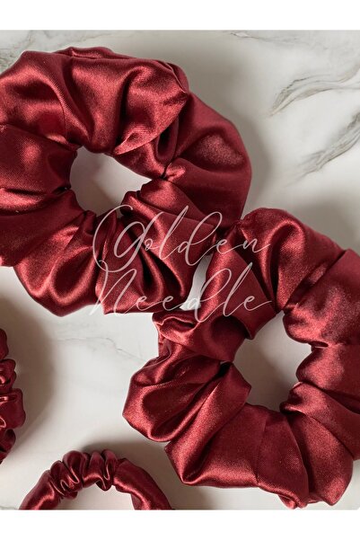 Golden Needle مشبك مطاطي نسائي من الساتان باللون العنابي مكون من قطعتين