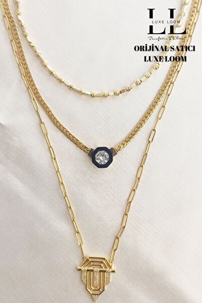 Luxe Loom Kadın Gold Renk Leyla 3'lü Çelik Kolye Seti Çelik Kolye Seti