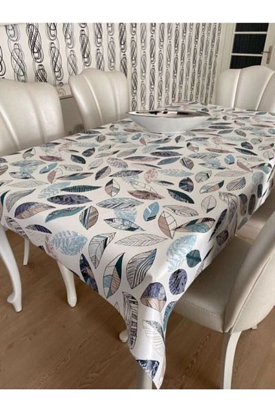 Fiesta Imported PVC Tablecloth Oilcloth Wipeable, Stain Resistant, Non-Slip White Base Leaf Pattern