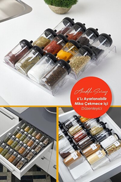 Anadolu Saray Çarşısı Çok Amaçlı 6'lı Ayarlanabilir Çekmece Içi Baharatlık Dü...