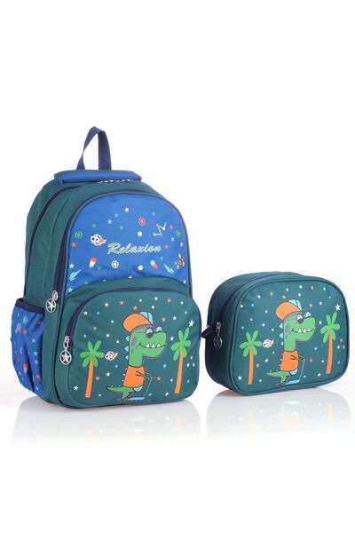 Relaxion Rlx-1340 Beslenmeli Dinazor Desenli Ortopedik Ilkokul Çantası Yeşil