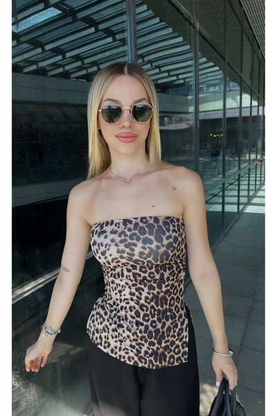 hazelin Bluză fără bretele cu imprimeu leopard - Fante laterale, HZL24S-ZK13091