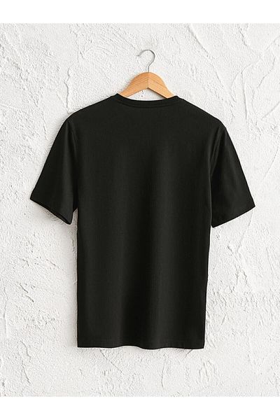 LC Waikiki Tricou negru pentru bărbați, cu decolteu triplu, cu mânecă scurtă, din bumbac, de la stilul tău de modă