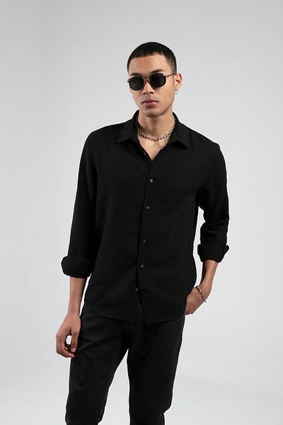 Manche Black Footed Collar Muslin Men's Shirt