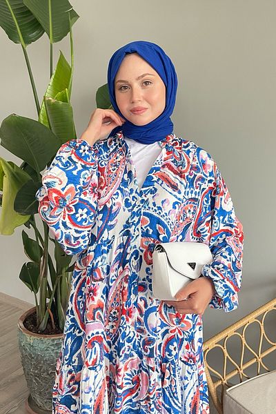 InStyle Rochie albastră din viscoză cu model șal colorat