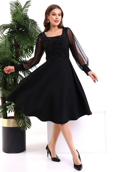 Fasmia Black Glitter Round Neck Dress F119