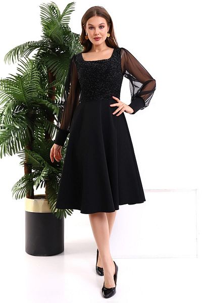 Fasmia Black Glitter Round Neck Dress F119