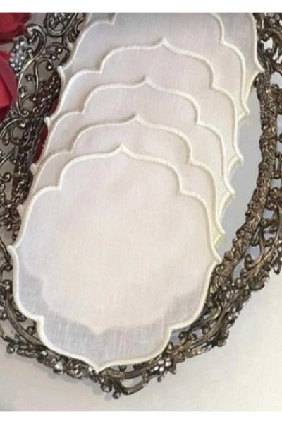 ÖzdeMir Design منديل كوكتيل أبيض بغطاء واحد مكون من 6 قطع