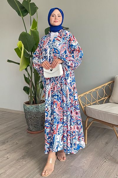 InStyle Rochie albastră din viscoză cu model șal colorat