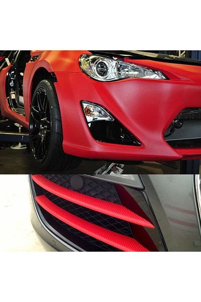ESEMİZ 3d Red Serrated - Durable Car Engine Coated Carbon Foil with Air Duct (152cm X 20cm)