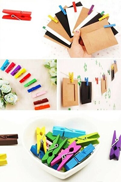 Kezban Tekstil 3,5 Cm Ahşap Renkli Mandal 50 Li Paket Mini Ahşap Mandal Fotoğ...