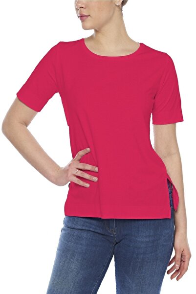 FSM1453 Women's Cotton Modal Short Sleeve Slit Comfort Fit T-shirt -2405