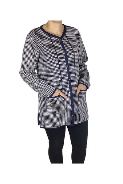 ECE GİYİM Patterned Women's Thick Winter Cardigan - with Buttons and Pockets
