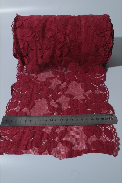 ÖZPAŞ TEKSTİL VE AKSESUAR Likralı Dantel Kırmızı Narin Çiçekler 22cm