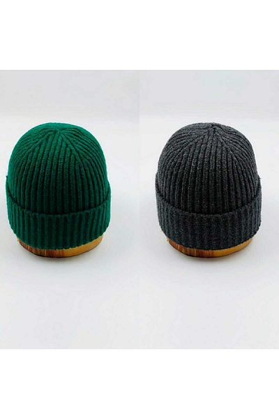 SOFT AKSESUAR Unisex Knitted Double Solid Beanie Set