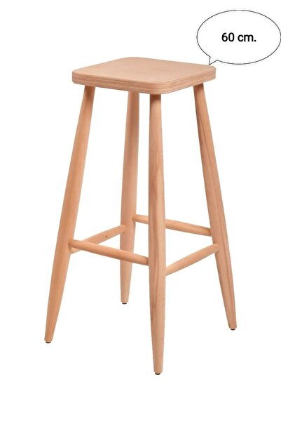 EFE AHŞAP SANATI 60 cm HAM AHŞAP KARE BAR TABURE SANDALYE