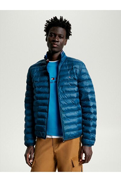 Tommy Hilfiger جاكيت رجالي أزرق بأكمام طويلة - قصة عادية، مع تفاصيل الشعار، M...