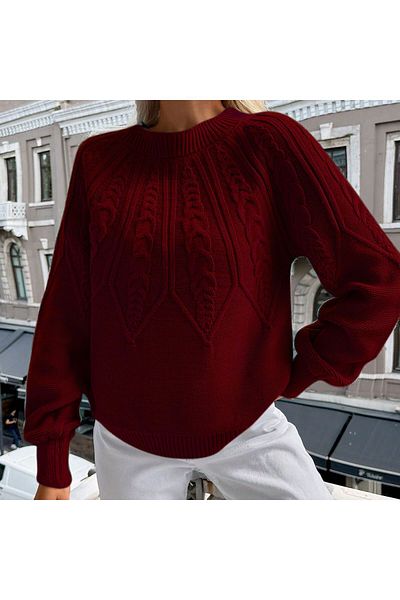 AQE FASHION Pulover din tricotaje cu mâneci italiene cu gât crew împletit