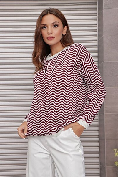 AQE FASHION طاقم الرقبة موجة منقوشة ساكس سترة بيضاء