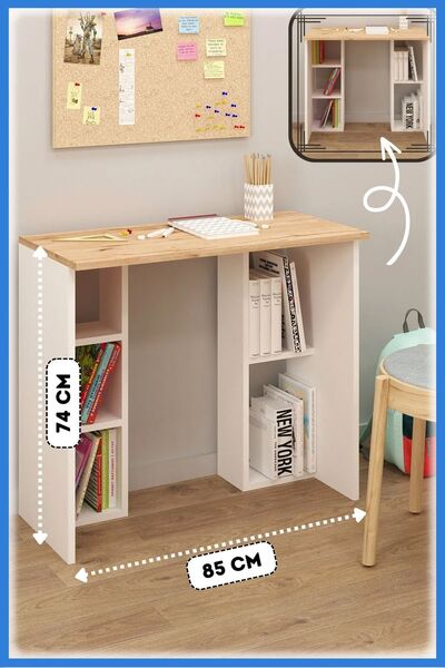 Fly Mobilya Luis Raflı Çalışma Masası, Beyaz Detroit Kitaplıklı Bilgisayar Ma...