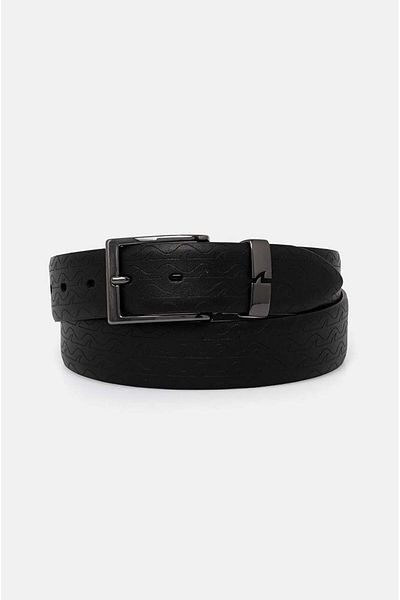 PAUL&SHARK Men's Black Leather Belt - Embossed and Adjustable, Brand 14316035 -011