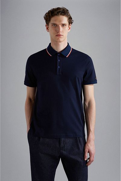 PAUL&SHARK Tricou cu gât polo pentru bărbați albastru închis - mânecă scurtă, țesut, casual, 14311715 -050
