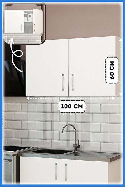 Fly Mobilya 100 cm Mini Mutfak Üst Modül Dolabı Modern Duvara Monte Dolap