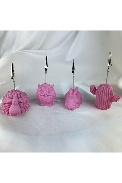 oasis decoration Pink Lamb, Owl, Rabbit and Cactus Note Holder Set of 4