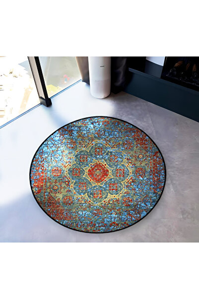 Rugs Modern Halı Multicolored Traditional Motif Patterned Round Woven Base Vi...