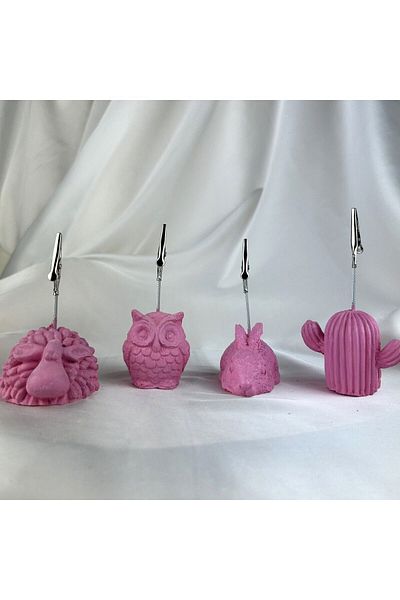 oasis decoration Pink Lamb, Owl, Rabbit and Cactus Note Holder Set of 4