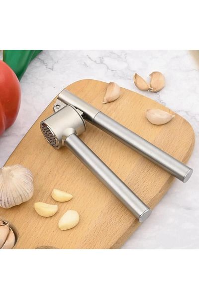İLİVA Stainless Steel - Practical Luxury Conch Garlic Crusher with Chamber, Round Gray Crusher