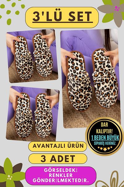 Modafırsat Women's Winter Slippers - Pack of 3 Guest Dowry Bundle Bridal Casual House Slippers