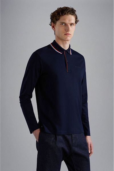 PAUL&SHARK Ανδρικό μπλουζάκι με λαιμόκοψη Navy Blue - Μακρυμάνικο, Casual, 14311720 -050