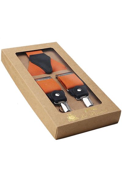 Kravatkolik Orange Color Leather Connected Men's Trouser Strap Pan55