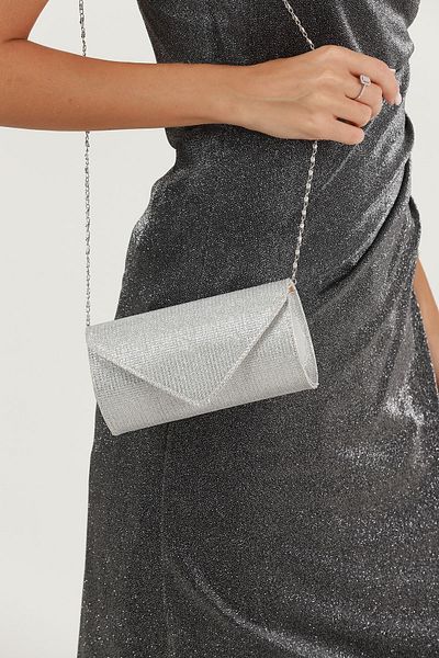 efnanstore Stříbrná pruhovaná taška na večerní šaty Portfolio Clutch Bag