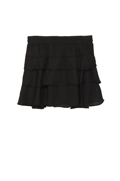 Quzu Crochet Detailed Frilly Skirt Black