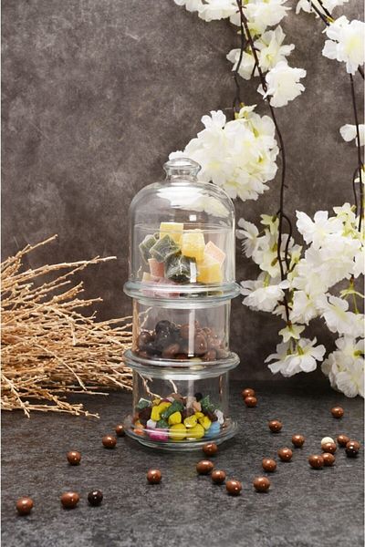 Paşabahçe 96986 3-Tier Villa Patisserie Serving Bowl with Lid, Presentation Dragee Cookie Holder