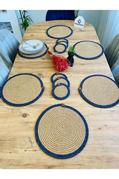 JÜTEX HOME Комплект от 12 американски чинии за сервиране и подложки от юта и ...