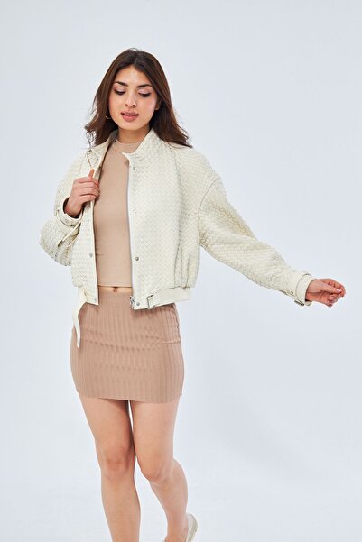 DIVALORE Oversize Deri Örme Biker Deri Ceket