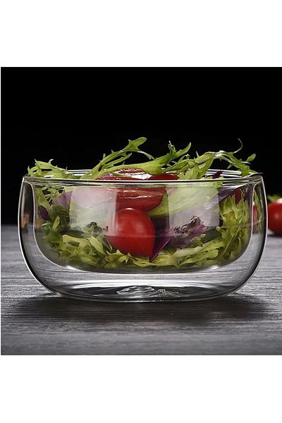 MONDEY HOME Glass Bowl Borosilicate Glass Double Walled Soup Dessert Bowl 300ml Presentation Bowl 20cmbowl