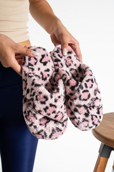 STOCON Bolyhos leopárd mintás keresztmodell női házi papucs lány házi papucs hozomány papucs