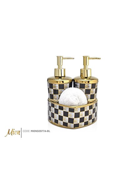 MİEN Dozator de săpun lichid din porțelan Mien, 2 bucăți, cu inimă în carouri