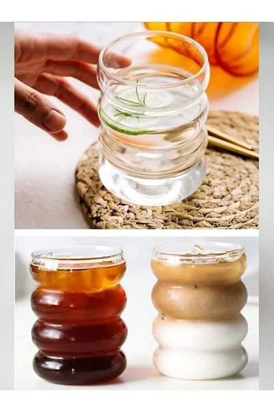 BYM 2 Pieces Knuckle Borosilicate Heat Resistant Cold Coffee Presentation Cup 300 ml